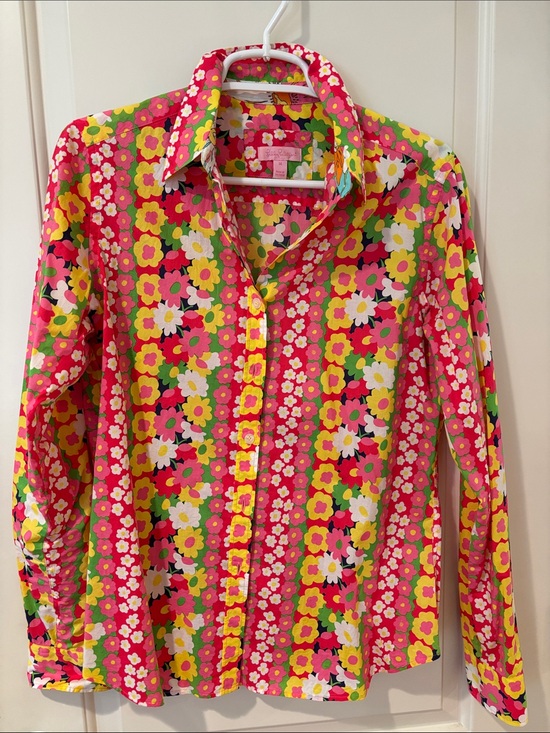 Lilly Pulitzer Tops - Lilly Pulitzer Pink, Yellow & Green Floral Button-Down Shirt